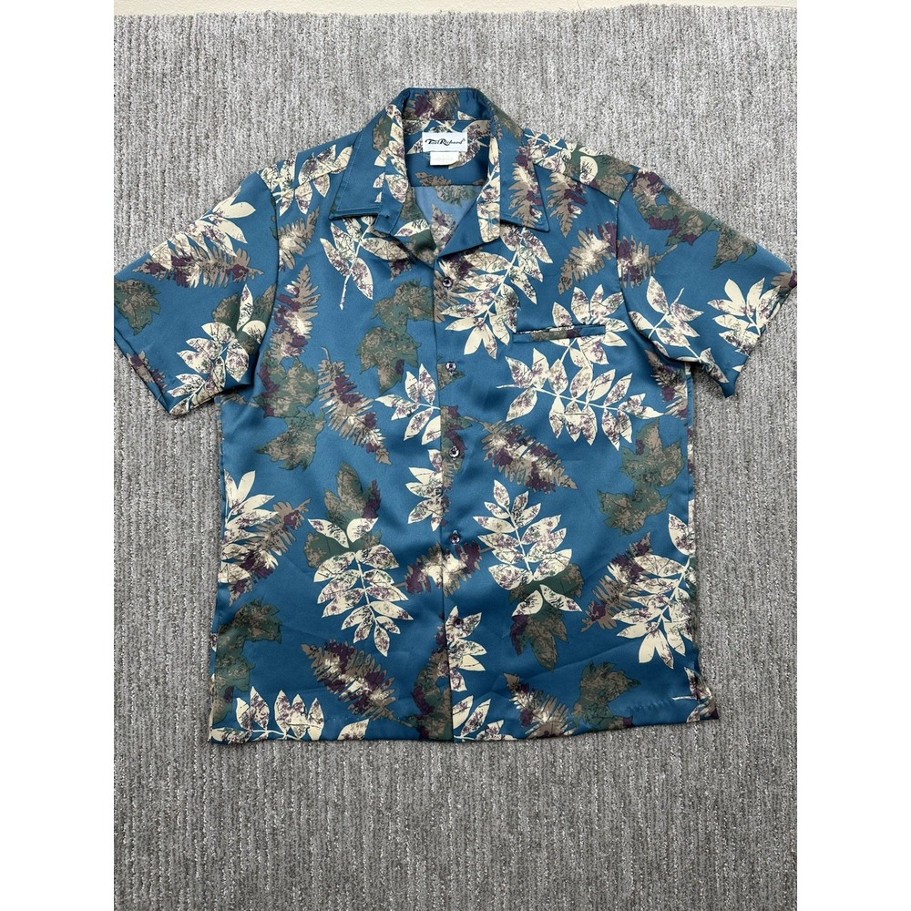 Vintage Tori Richard Mens Hawaiian Shirt Medium Blue Button Up Floral 70s Disco